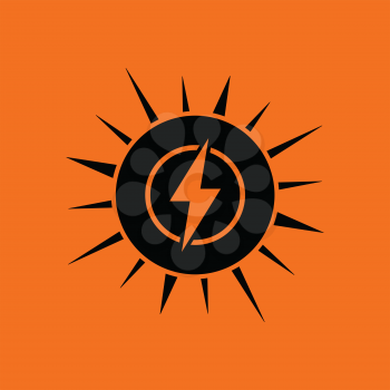 Solar energy icon. Orange background with black. Vector illustration.