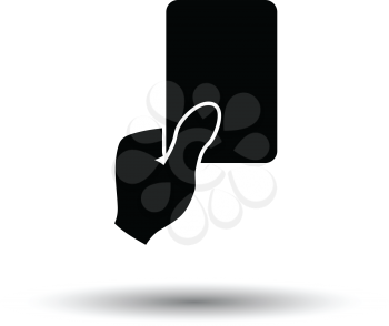 Soccer referee hand with card  icon. White background with shadow design. Vector illustration.