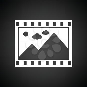 Film frame icon. Black background with white. Vector illustration.