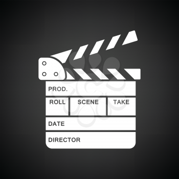 Clapperboard icon. Black background with white. Vector illustration.