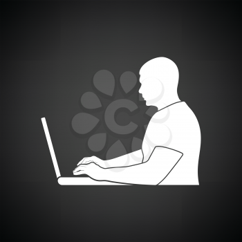 Writer at the work icon. Black background with white. Vector illustration.