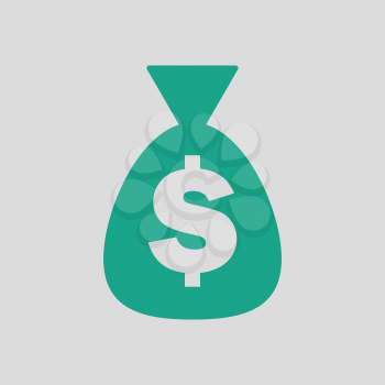 Money bag icon. Gray background with green. Vector illustration.
