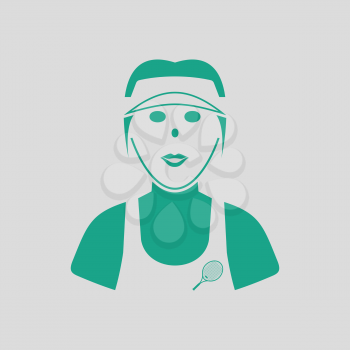 Tennis woman athlete head icon. Gray background with green. Vector illustration.