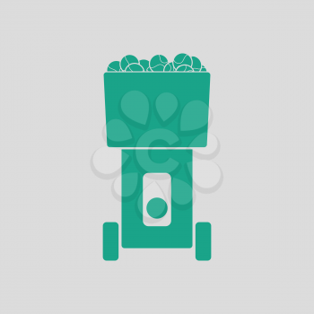 Tennis serve ball machine icon. Gray background with green. Vector illustration.
