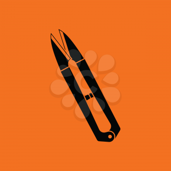 Seam ripper icon. Orange background with black. Vector illustration.