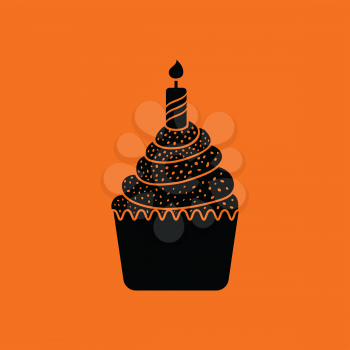 First birthday cake icon. Orange background with black. Vector illustration.
