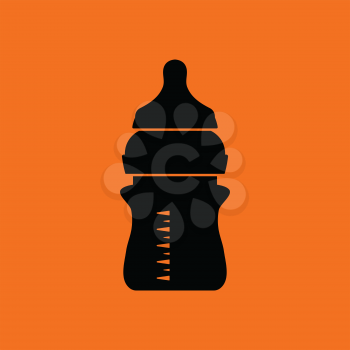 Baby bottle icon. Orange background with black. Vector illustration.