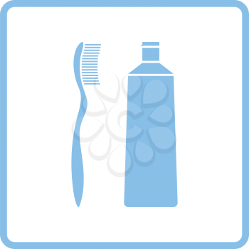 Toothpaste and brush icon. Blue frame design. Vector illustration.