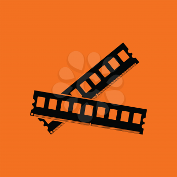 Computer memory icon. Orange background with black. Vector illustration.