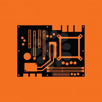 Motherboard icon. Orange background with black. Vector illustration.