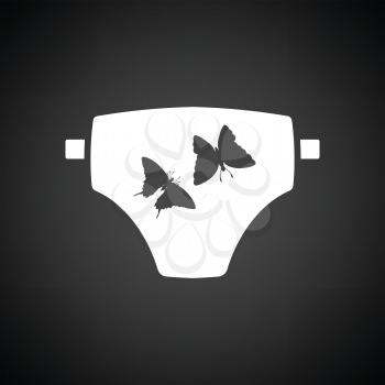 Diaper ico. Black background with white. Vector illustration.