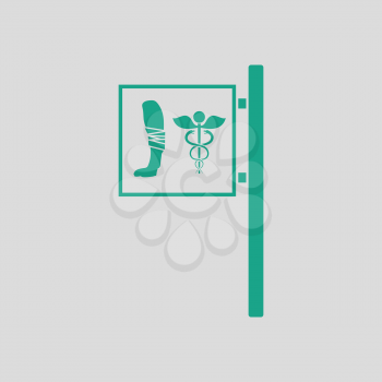 Vet clinic icon. Gray background with green. Vector illustration.