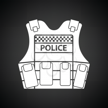 Police vest icon. Black background with white. Vector illustration.