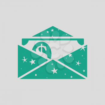 Birthday gift envelop icon with money  . Gray background with green. Vector illustration.