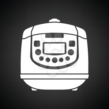 Kitchen multicooker machine icon. Black background with white. Vector illustration.