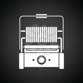 Kitchen electric grill icon. Black background with white. Vector illustration.