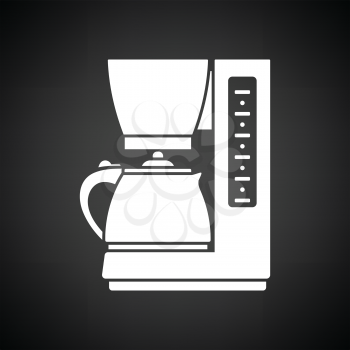 Kitchen coffee machine icon. Black background with white. Vector illustration.
