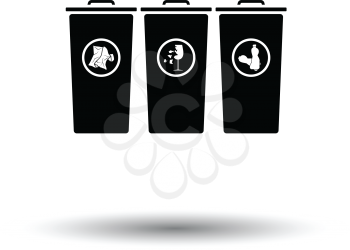 Garbage containers with separated trash icon. White background with shadow design. Vector illustration.