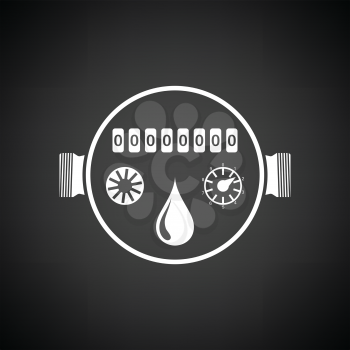 Water meter icon. Black background with white. Vector illustration.