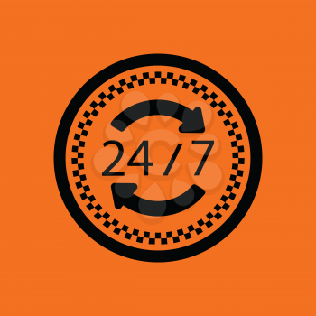 24 hour taxi service icon. Orange background with black. Vector illustration.
