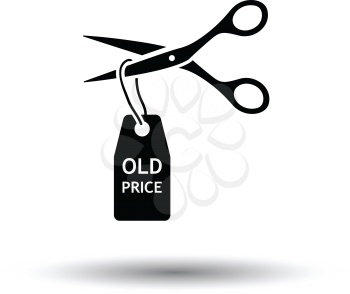 Scissors cut old price tag icon. White background with shadow design. Vector illustration.