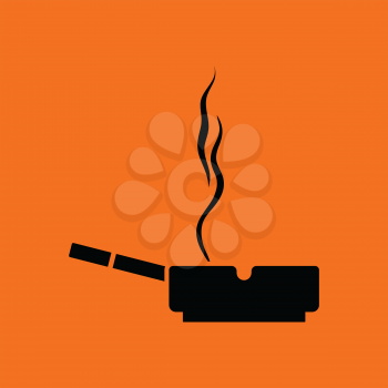 Cigarette in an ashtray icon. Orange background with black. Vector illustration.