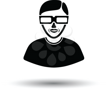 Man with 3d glasses icon. White background with shadow design. Vector illustration.