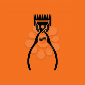 Pet cutting machine icon. Orange background with black. Vector illustration.