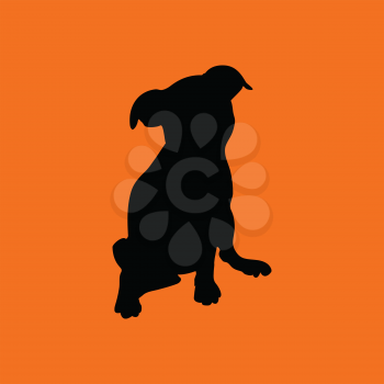 Puppy icon. Orange background with black. Vector illustration.