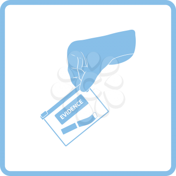 Hand holding evidence pocket icon. Blue frame design. Vector illustration.