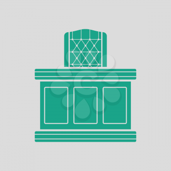 Judge table icon. Gray background with green. Vector illustration.