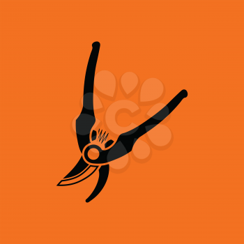 Garden scissors icon. Orange background with black. Vector illustration.