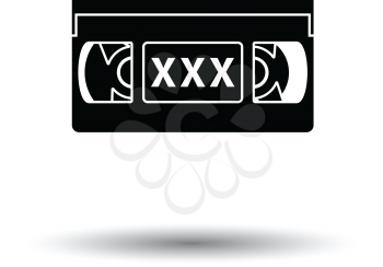 Video cassette with adult content icon. White background with shadow design. Vector illustration.