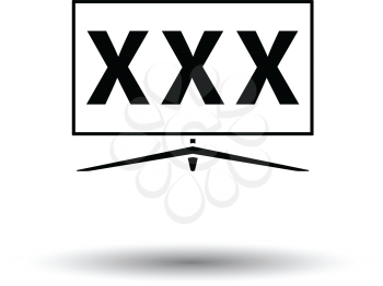 TV screen with adult content icon. White background with shadow design. Vector illustration.