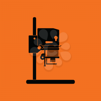Icon of photo enlarger. Orange background with black. Vector illustration.