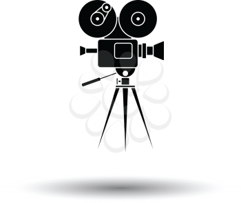 Retro cinema camera icon. White background with shadow design. Vector illustration.