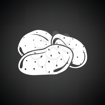 Potato icon. Black background with white. Vector illustration.