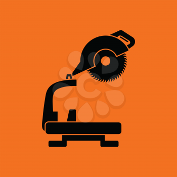 Circular end saw icon. Orange background with black. Vector illustration.