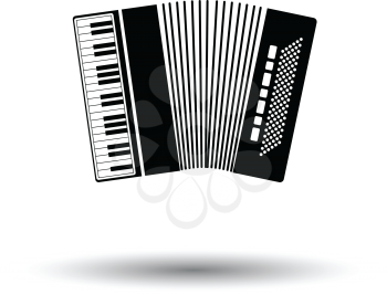 Accordion icon. White background with shadow design. Vector illustration.