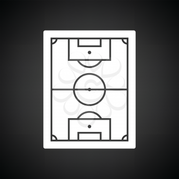 Icon of aerial view soccer field. Black background with white. Vector illustration.