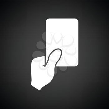 Soccer referee hand with card  icon. Black background with white. Vector illustration.
