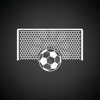 Soccer gate with ball on penalty point  icon. Black background with white. Vector illustration.