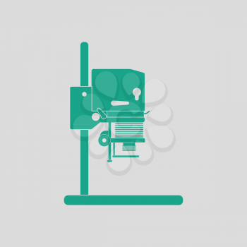 Icon of photo enlarger. Gray background with green. Vector illustration.