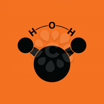 Icon of chemical molecule water. Orange background with black. Vector illustration.