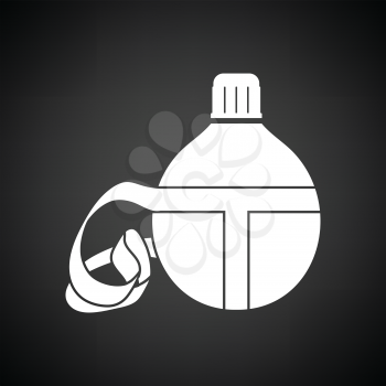 Touristic flask  icon. Black background with white. Vector illustration.
