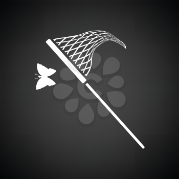 Butterfly net  icon. Black background with white. Vector illustration.