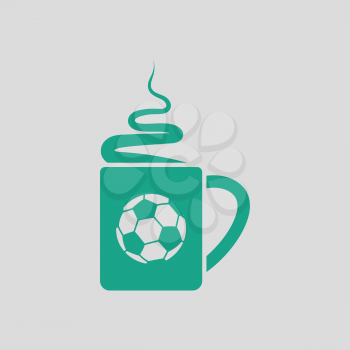 Football fans coffee cup with smoke icon. Gray background with green. Vector illustration.