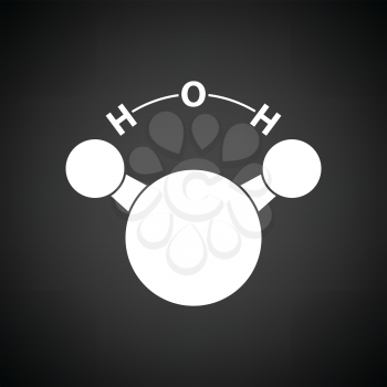 Icon of chemical molecule water. Black background with white. Vector illustration.