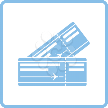 Two airplane tickets icon. Blue frame design. Vector illustration.