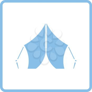 Touristic tent icon. Blue frame design. Vector illustration.